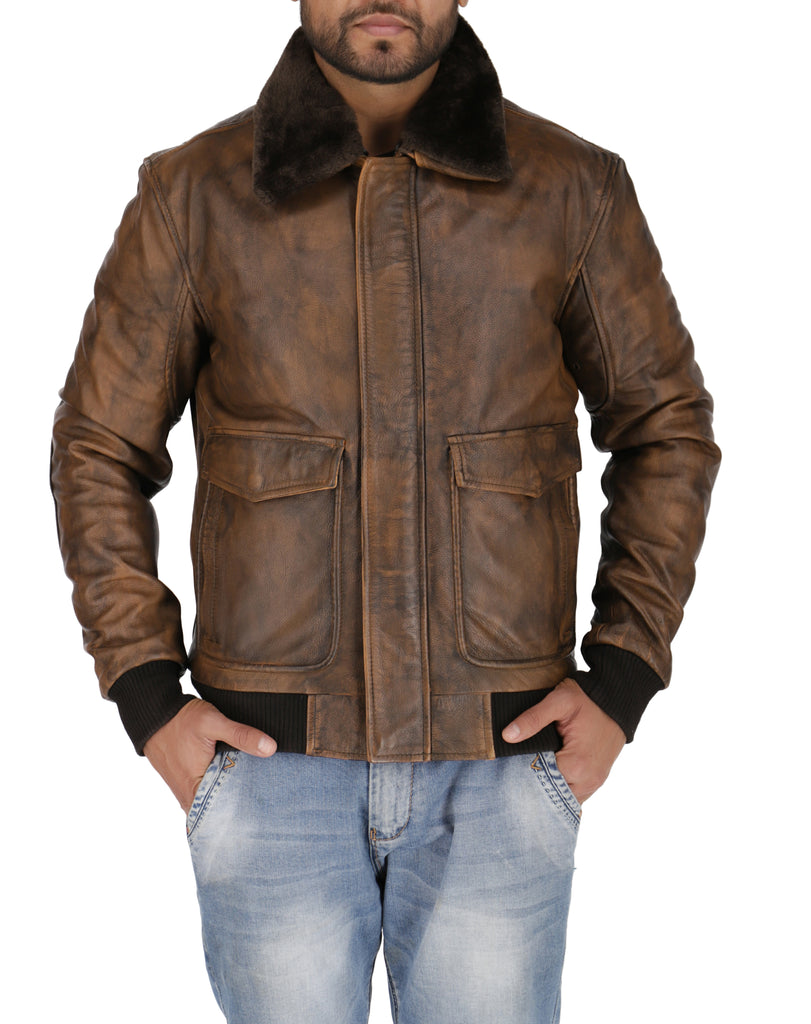 G-1 Navy Flight Brown Distress Bomber Leather Jacket