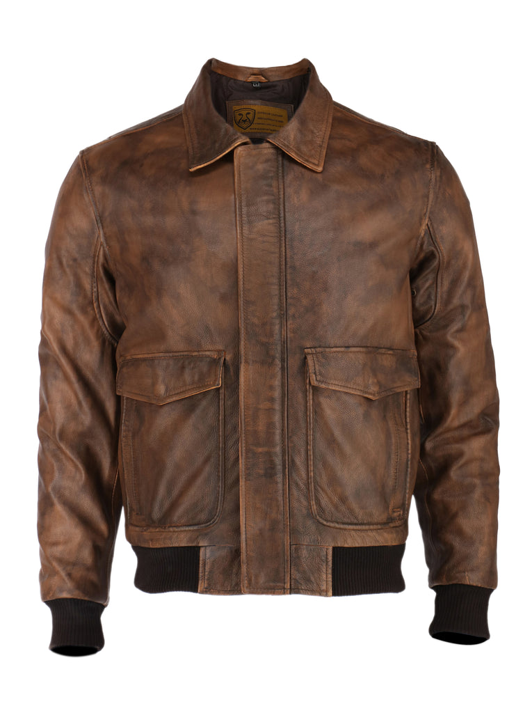 G-1 Navy Flight Brown Distress Bomber Leather Jacket