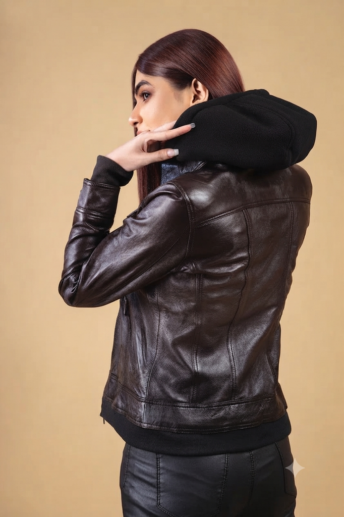 Women Betty Real Leather Hooded Biker Jacket Soft Lambskin Style - 822