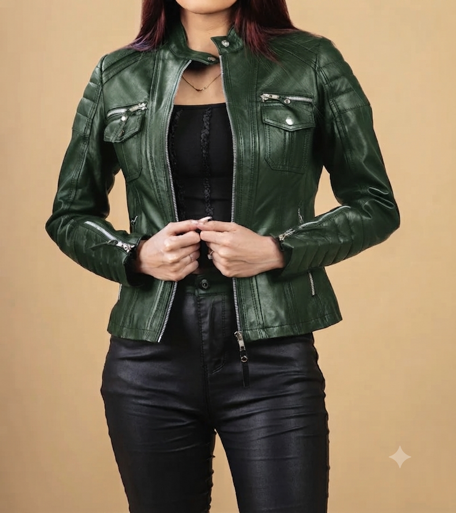 Women MK Real Leather Biker Quilted Jacket Soft Lambskin Style - 503