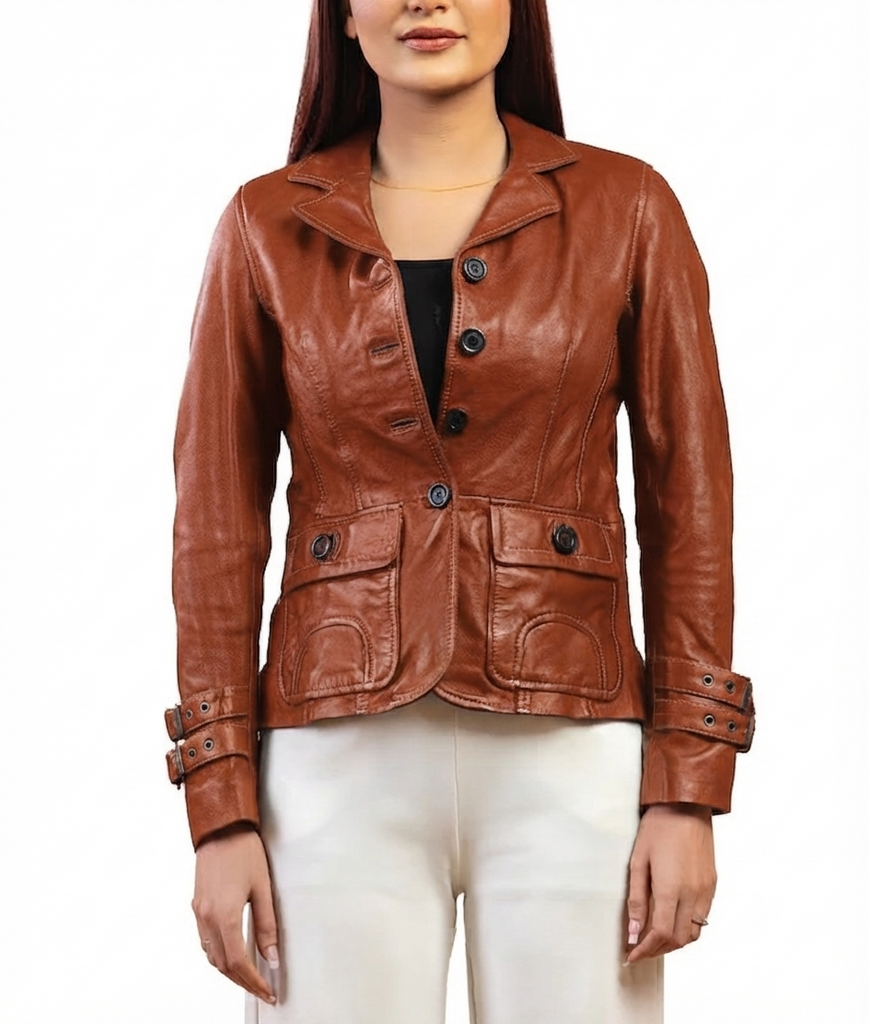 Women Damen Real Leather Blazer Coat Soft Lambskin Style - 617