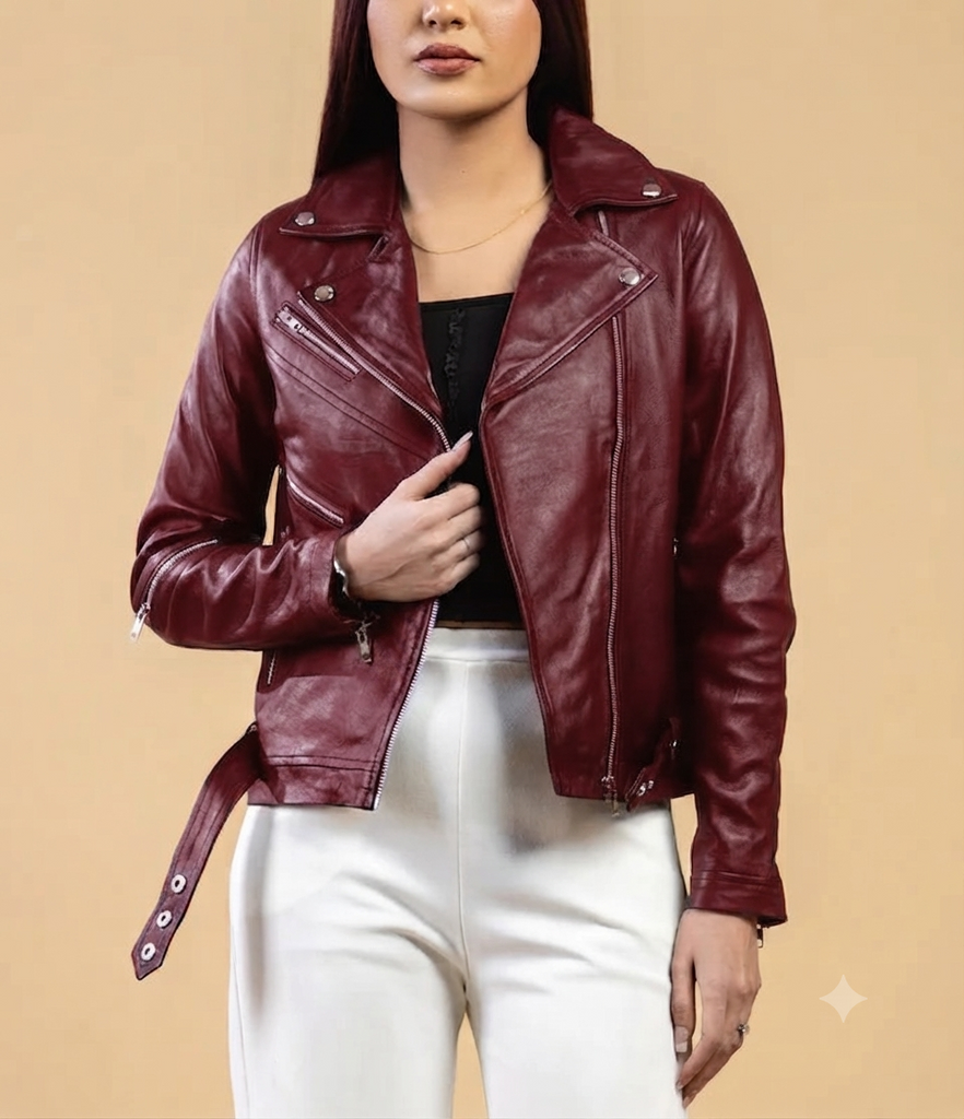 Women Marfan Real Leather Classic Biker Leather Jacket Soft Lambskin Style - 938