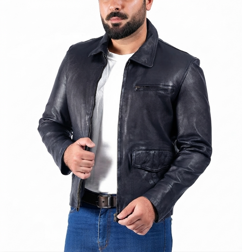 Men Collegan Waxed Brown Real Leather Jacket Style - 905