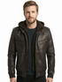 Men Biker FLV Hooded Bomber Lambskin Leather Jacket Style - 634
