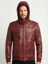 Men Biker FLV Hooded Bomber Lambskin Leather Jacket Style - 634