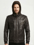 Men Biker FLV Hooded Bomber Lambskin Leather Jacket Style - 634