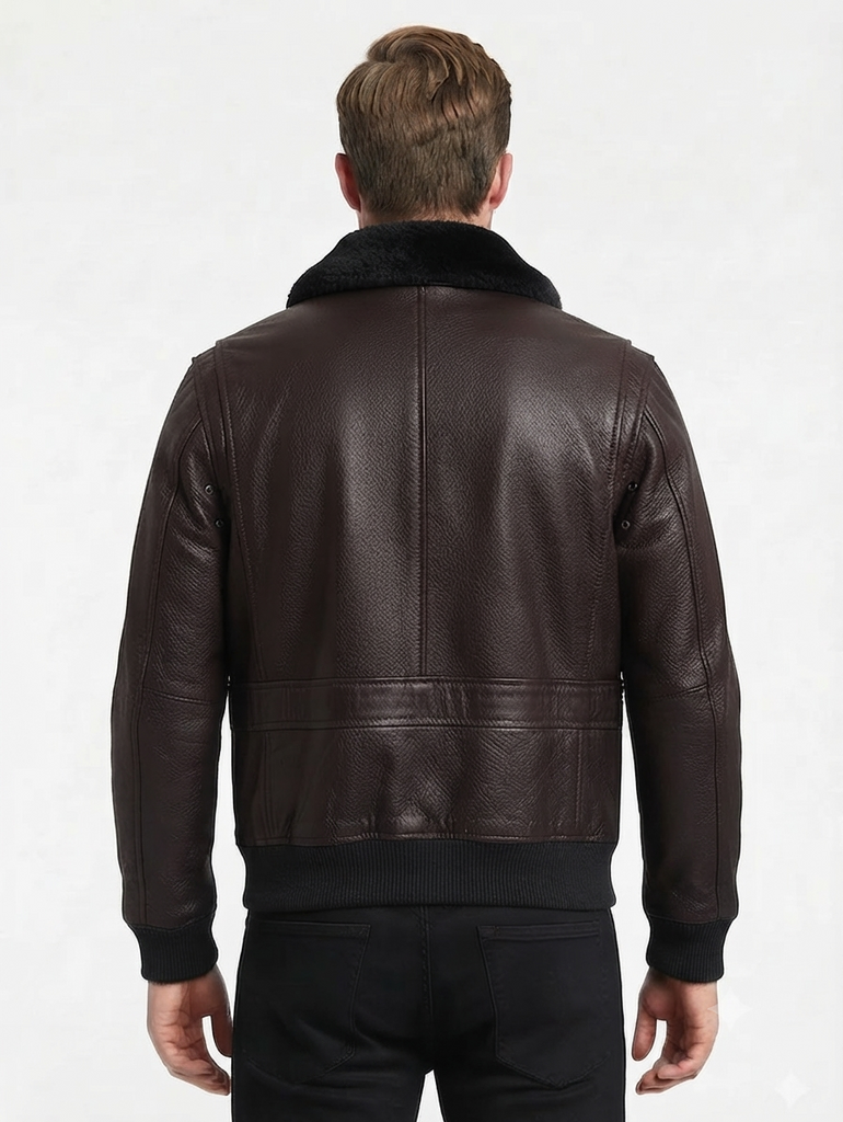 Men G-1 Navy Bomber Real Leather Jacket with Removable Fur Style 576-B