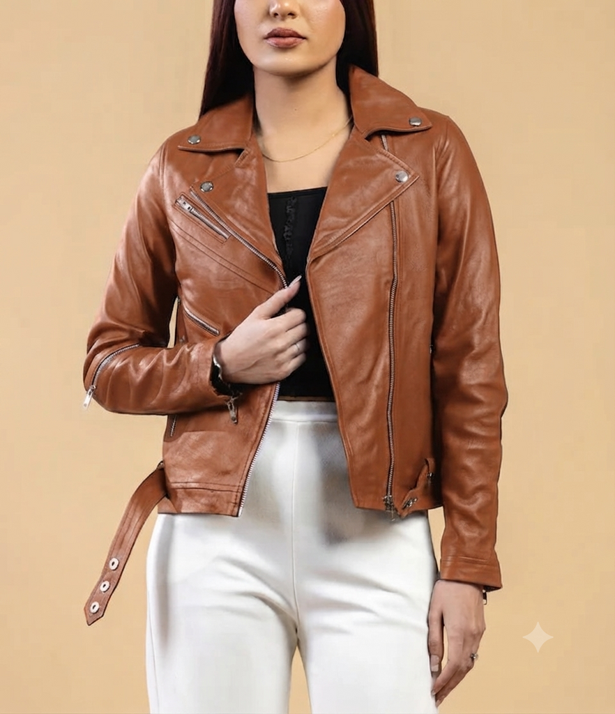 Women Marfan Real Leather Classic Biker Leather Jacket Soft Lambskin Style - 938
