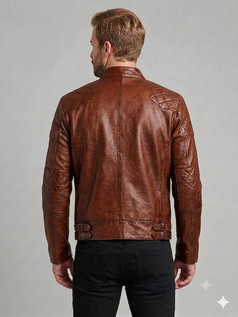 Men British Model Cafe Racer Biker Leather Jacket Style - 744