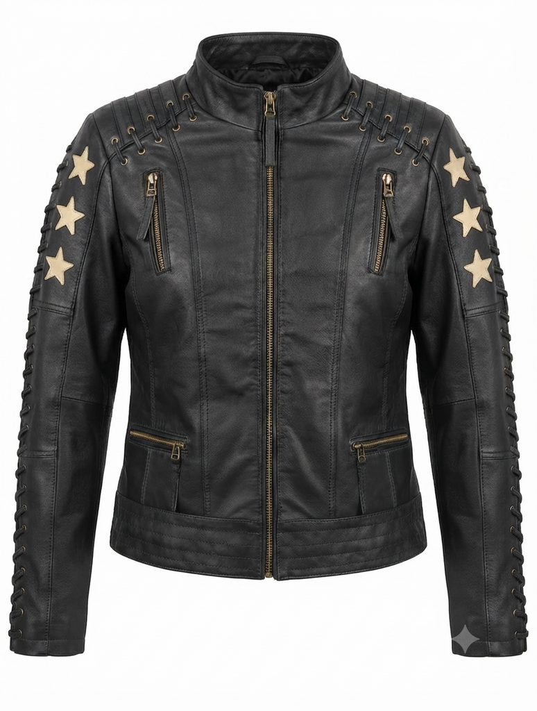 Women RVS Real Leather Biker Jacket Distress Soft Lambskin Style - 446