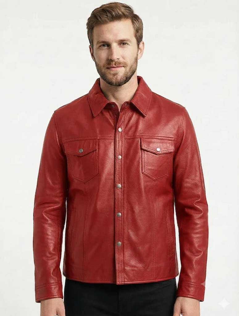 Men TF Real Leather Shirt Style Leather Jacket - 1154 black