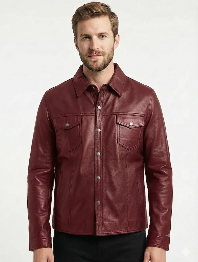 Men TF Real Leather Shirt Style Leather Jacket - 1154 black