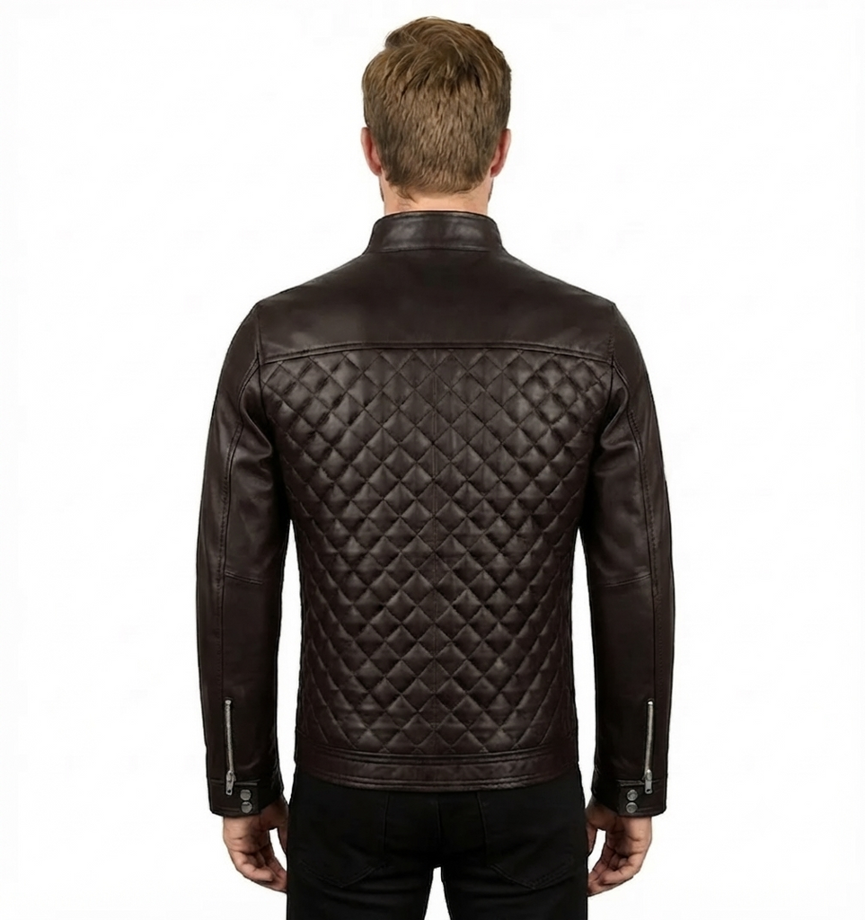Men GW2 Biker Cafe Racer Dimond Quilted Leather Jacket Style - 786