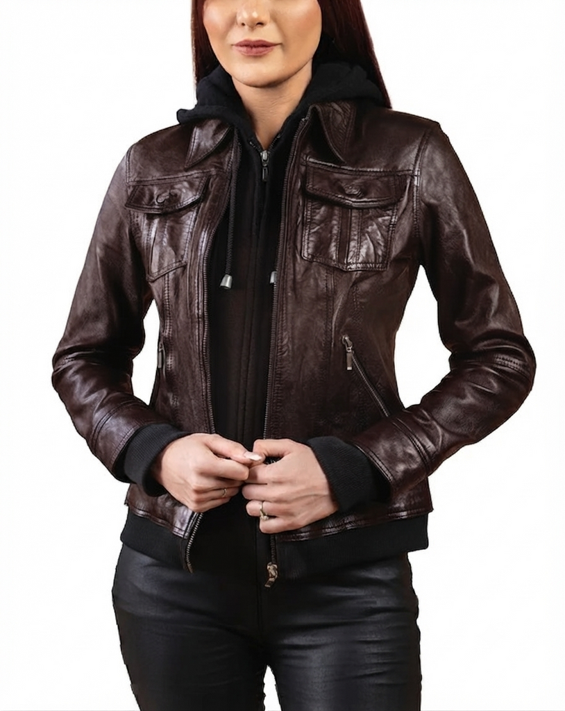 Women Betty Real Leather Hooded Biker Jacket Soft Lambskin Style - 822