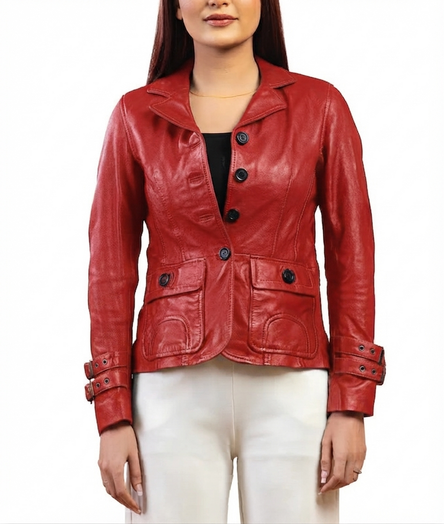 Women Damen Real Leather Blazer Coat Soft Lambskin Style - 617