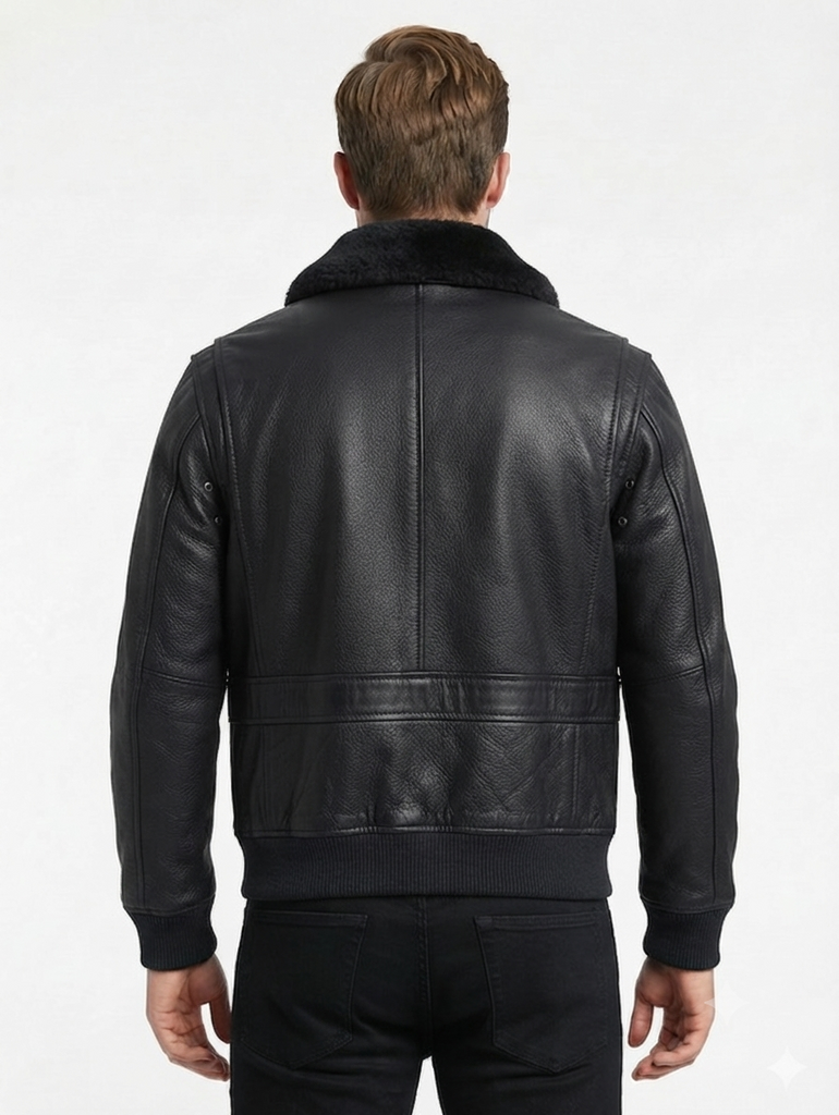 Men G-1 Navy Bomber Real Leather Jacket with Removable Fur Style 576-B