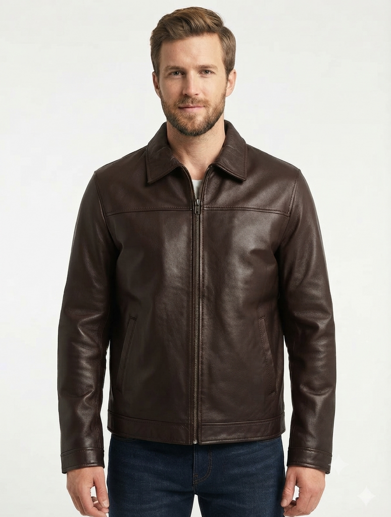 Men Elegant Lambskin Biker Leather Jacket Removable Fur Collar Style - 614