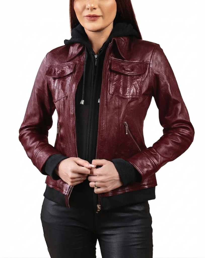 Women Betty Real Leather Hooded Biker Jacket Soft Lambskin Style - 822