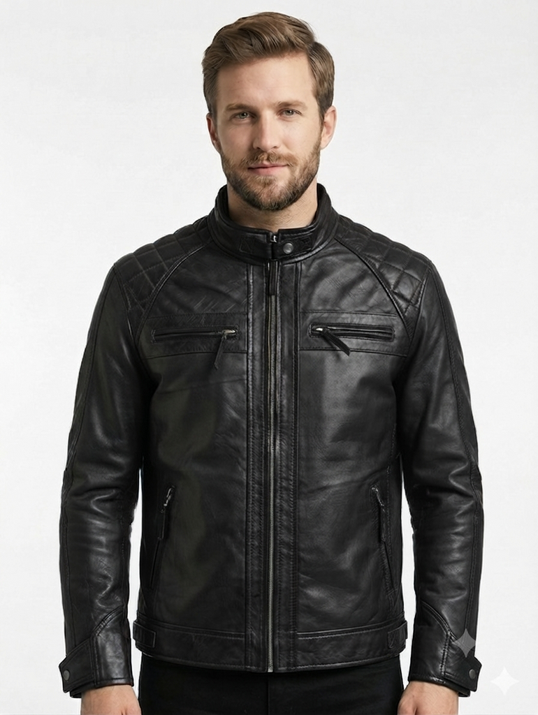 Men ATX Cafe Racer Biker Leather Jacket Style - 329