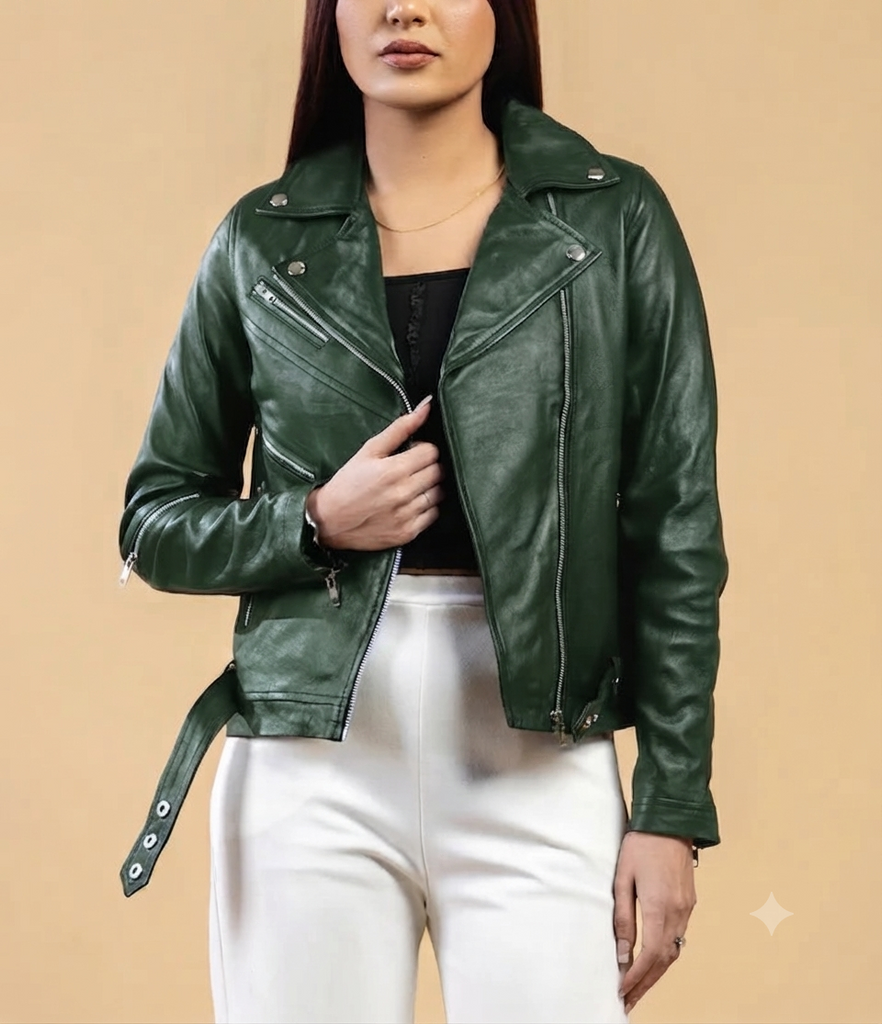 Women Marfan Real Leather Classic Biker Leather Jacket Soft Lambskin Style - 938