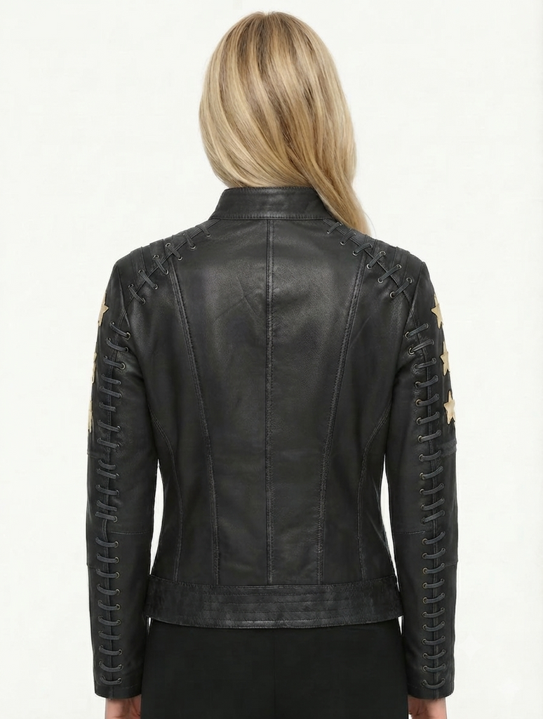 Women RVS Real Leather Biker Jacket Distress Soft Lambskin Style - 446