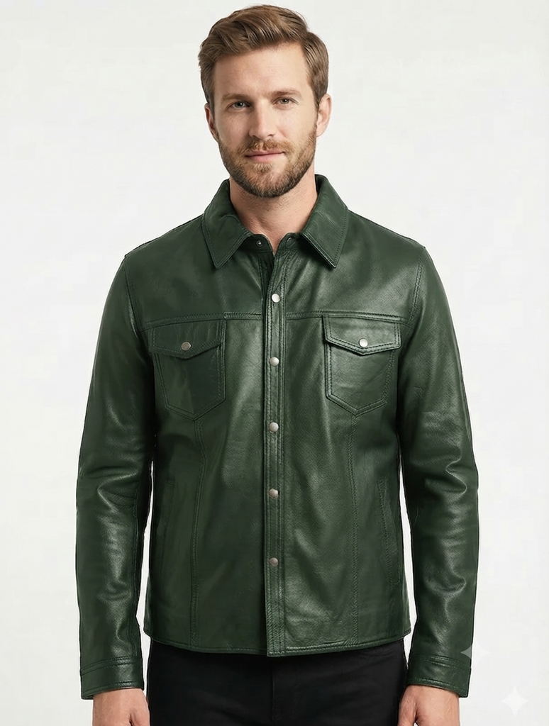 Men TF Real Leather Shirt Style Leather Jacket - 1154 black