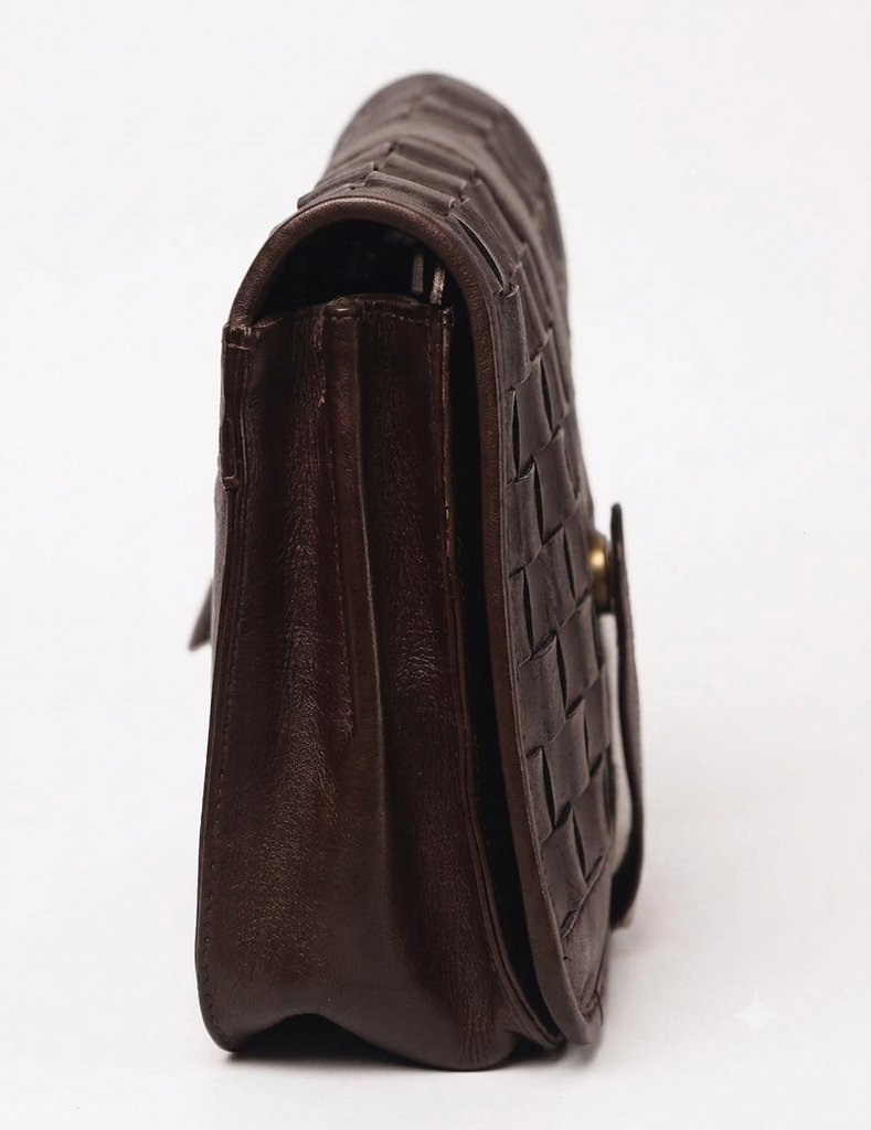 Women Leather Brown Vintage Clutch Bag Purse Braided Evening Bag for Party Genuine Cowhide Leather