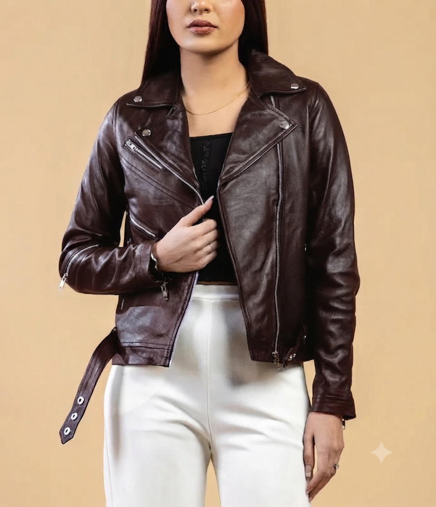 Women Marfan Real Leather Classic Biker Leather Jacket Soft Lambskin Style - 938