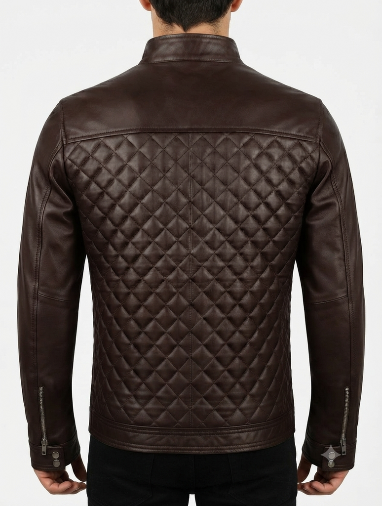 Men GW2 Biker Cafe Racer Dimond Quilted Leather Jacket Style - 786