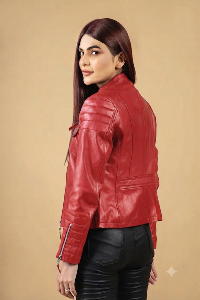 Women MK Real Leather Biker Quilted Jacket Soft Lambskin Style - 503