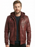 Men Biker FLV Hooded Bomber Lambskin Leather Jacket Style - 634