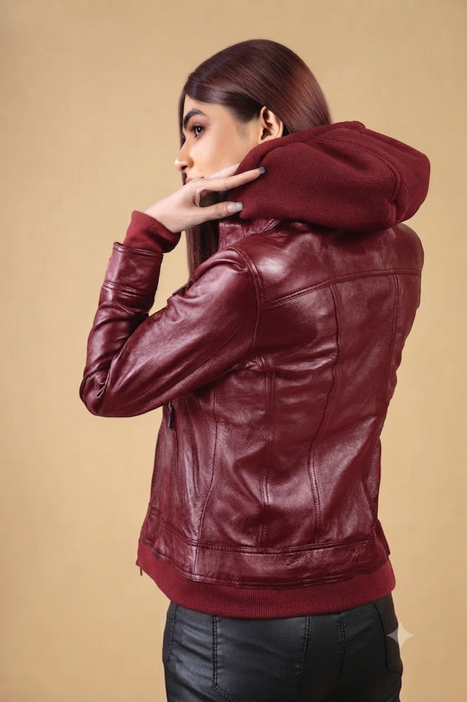 Women Betty Real Leather Hooded Biker Jacket Soft Lambskin Style - 822
