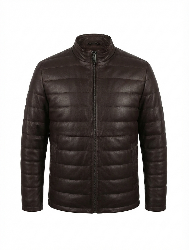 Men FDU Real Leather Puffer Jacket Style -1052