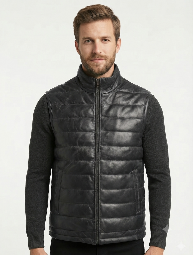 Men LHF Lambskin Sleeveless Puffer Vest Style - 1183