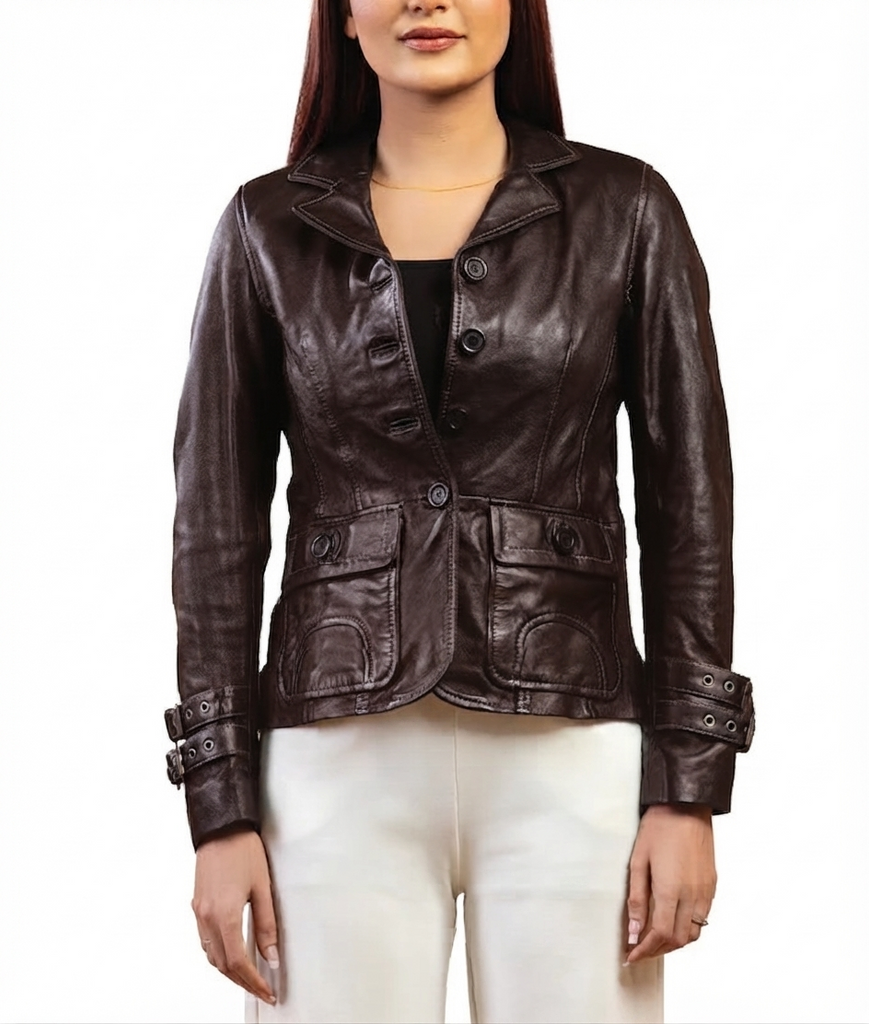 Women Damen Real Leather Blazer Coat Soft Lambskin Style - 617