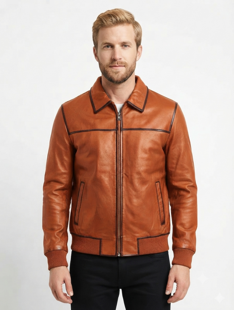 Men HRTN Real Leather Bomber Jacket Style -382