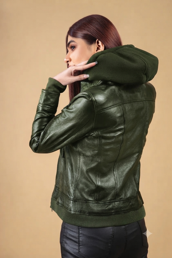 Women Betty Real Leather Hooded Biker Jacket Soft Lambskin Style - 822