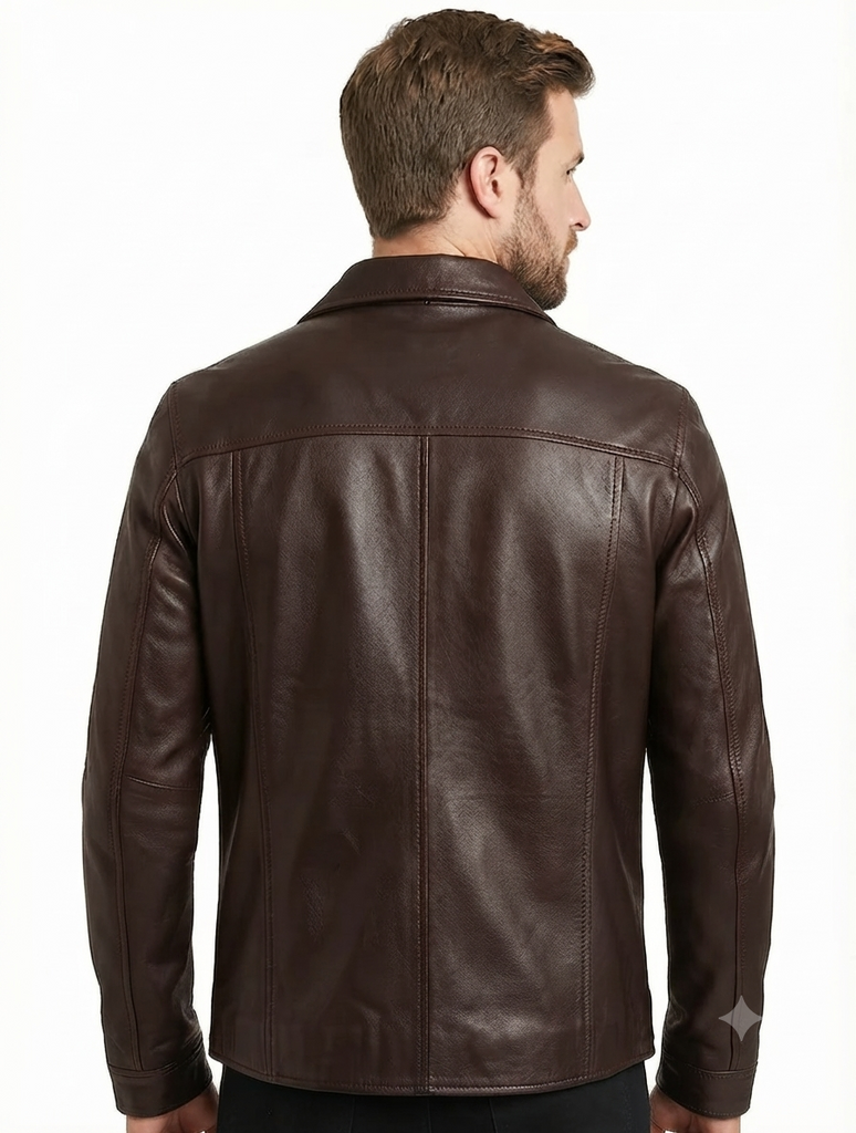 Men TF Real Leather Shirt Style Leather Jacket - 1154 black
