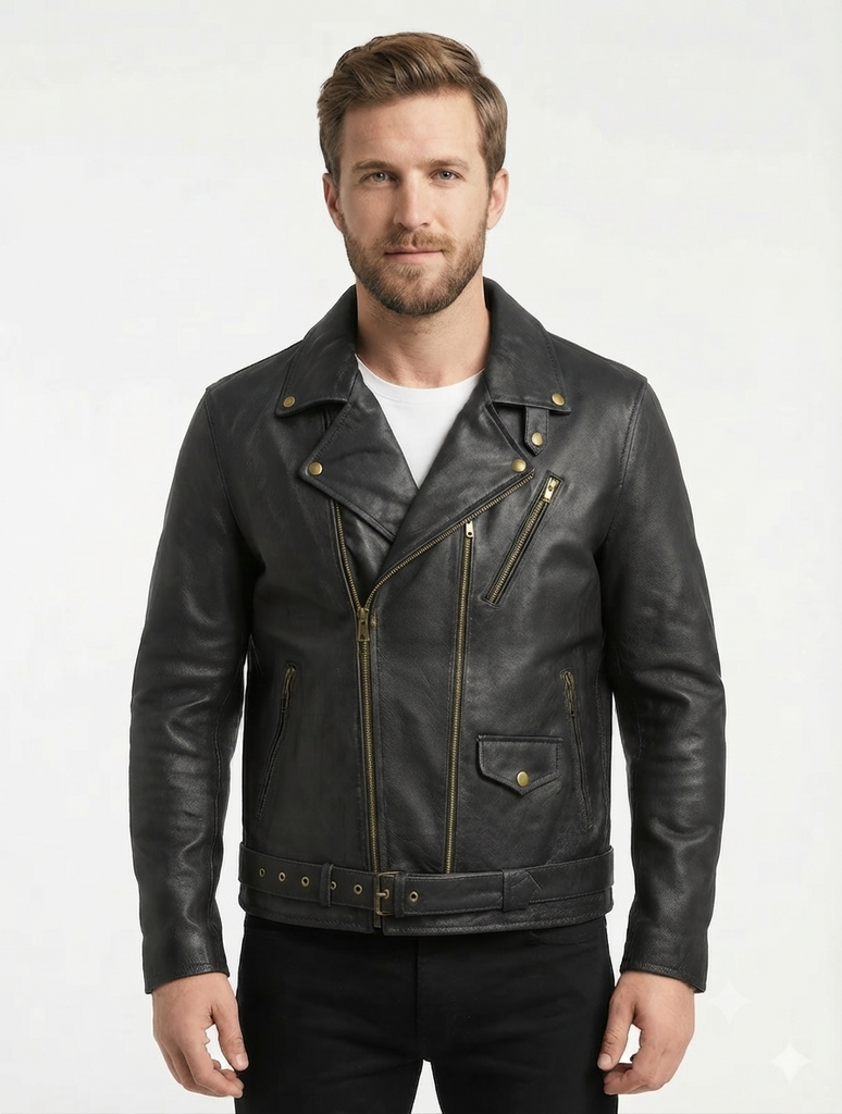 Mens Mapel Cafe Racer Distress Biker Leather Jacket Style - 781