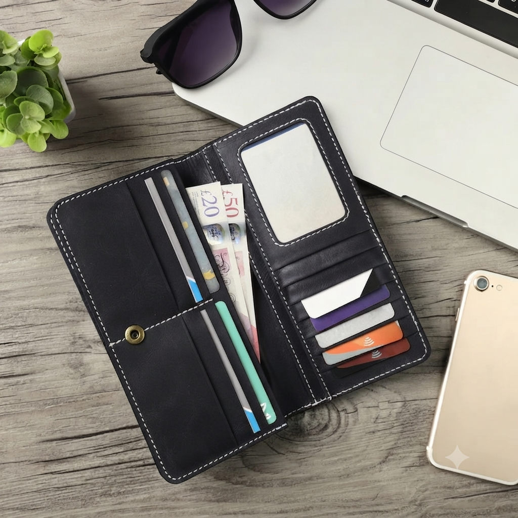Ladies Organiser Purse - Real Leather with RFID Protection - 12 Credit Card Wallet with Mobile Phone Compartment
