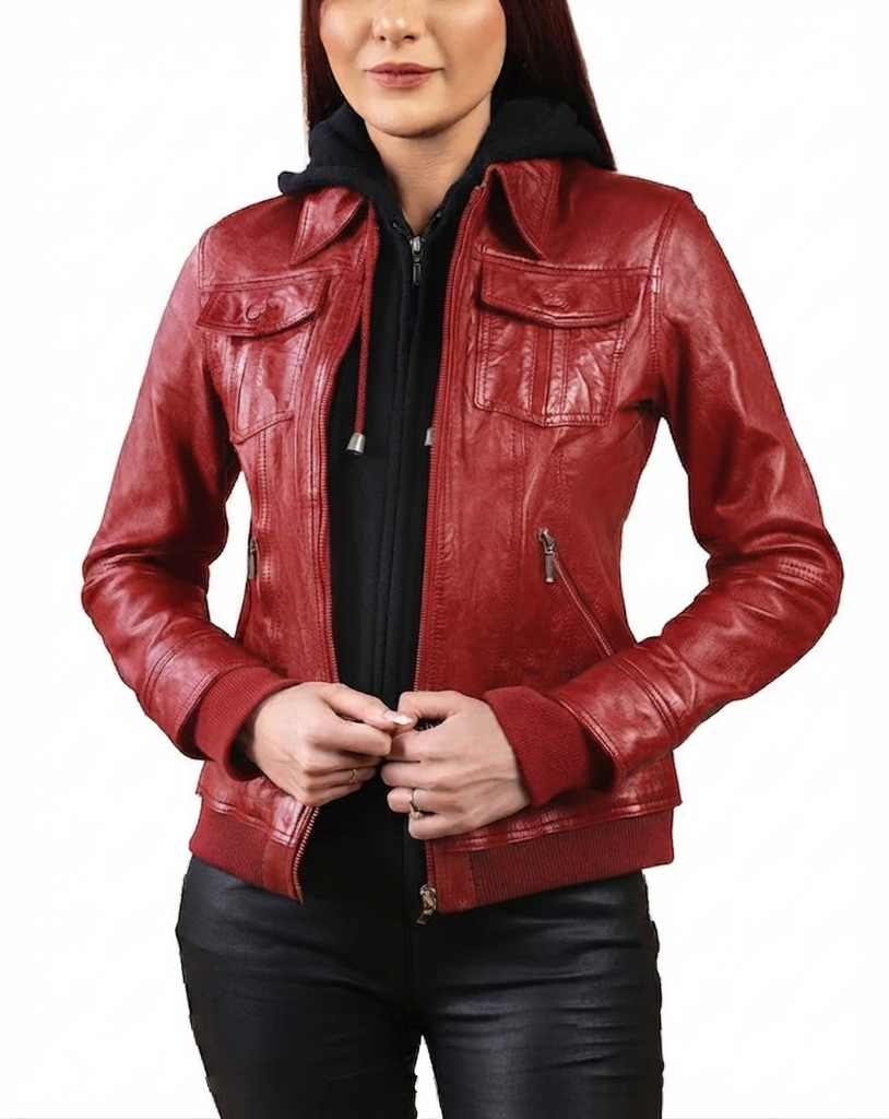 Women Betty Real Leather Hooded Biker Jacket Soft Lambskin Style - 822