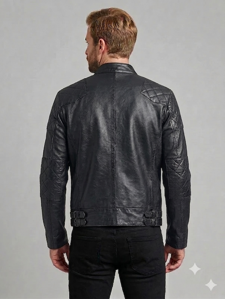 Men British Model Cafe Racer Biker Leather Jacket Style - 744