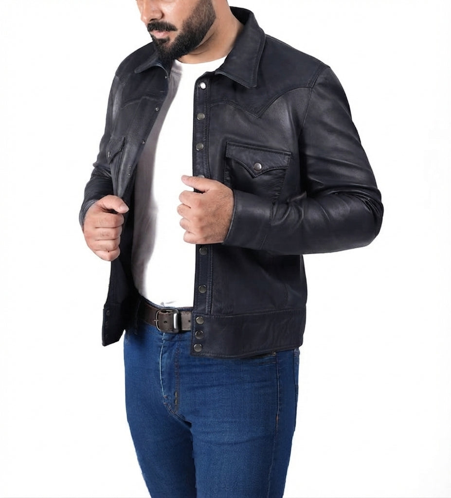 Men CDC Brown Shirt Style Waxed Leather Jacket Style - 959