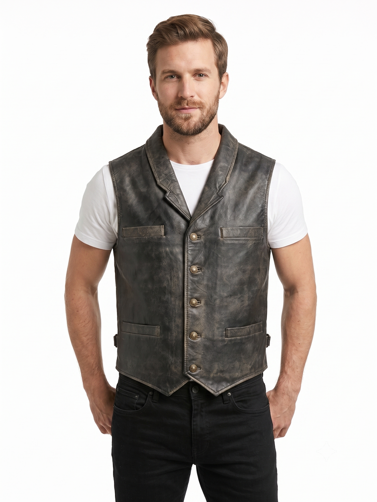 Men Hell on Wheels Cullen Bohannon Real Distressed Leather Vest Style - 295