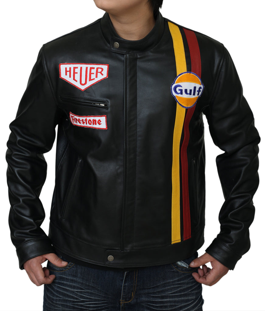 Men Driver Steve Black Leather Jacket - Le Man's Jacket Style - 110