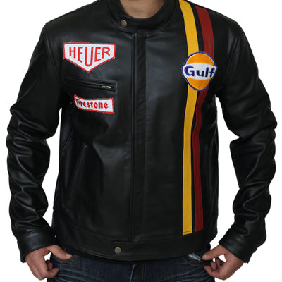 Men Driver Steve Black Leather Jacket - Le Man's Jacket Style - 110