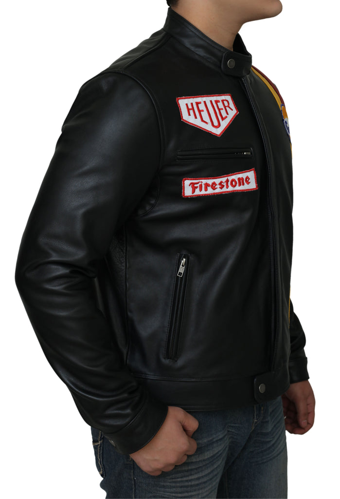 Men Driver Steve Black Leather Jacket - Le Man's Jacket Style - 110