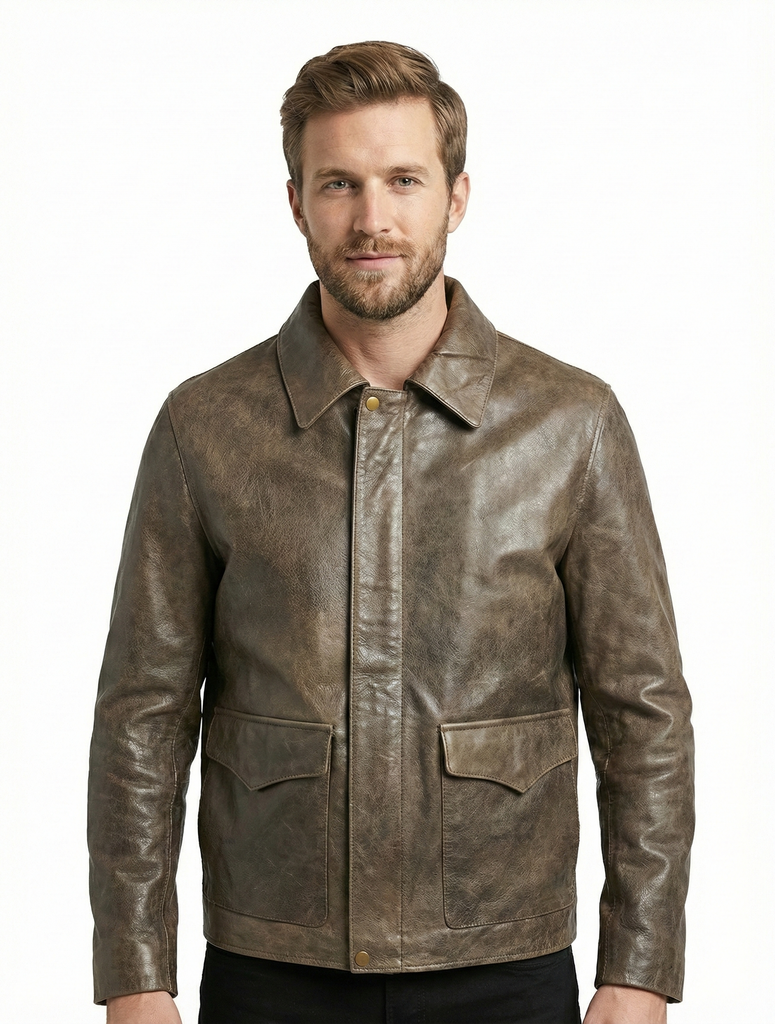 Men Indiana Jones Genuine Cow Hide Leather Jacket Style - IJNA-90