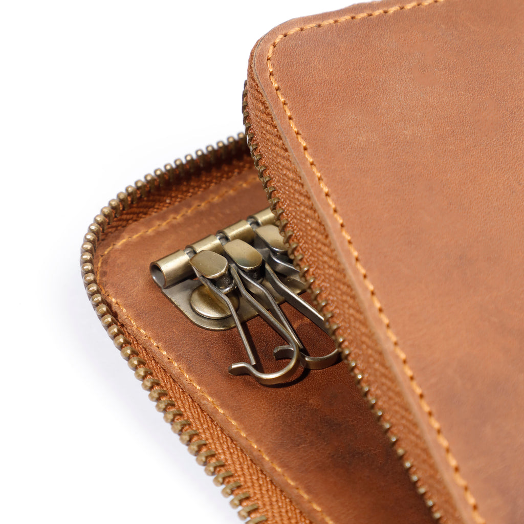 Real Leather Key Case Small Hanging Keychain Holder Zipper Pouch Wallet