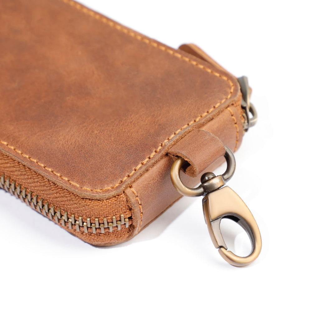 Real Leather Key Case Small Hanging Keychain Holder Zipper Pouch Wallet